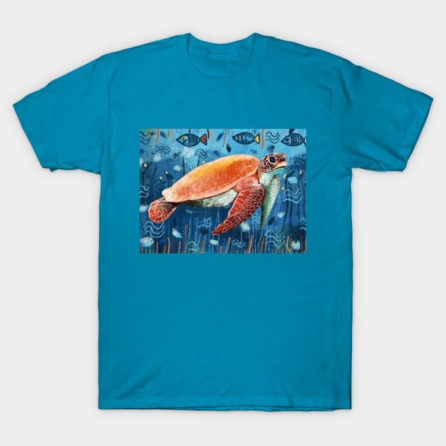 Turtle swimming in the ocean T-Shirt by Mimie20